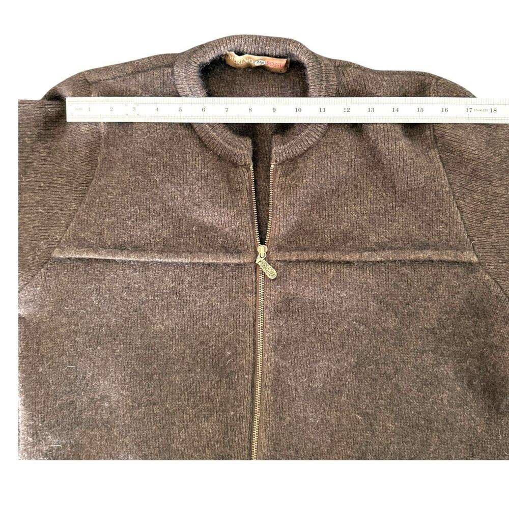 New Zealand Merino Wool Possum Brown Zip Jacket Sweater Large Weft Ind. Vintage - Picture 10 of 15